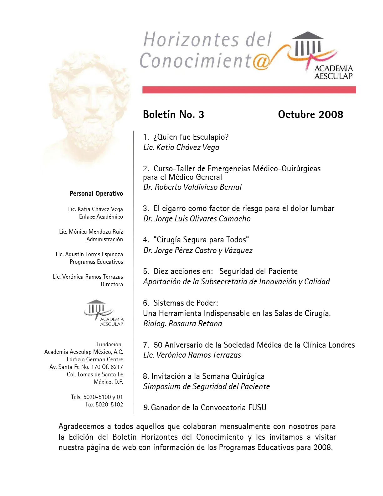 Portada Horizontes del Conocimiento No. 3 | Octubre 2008