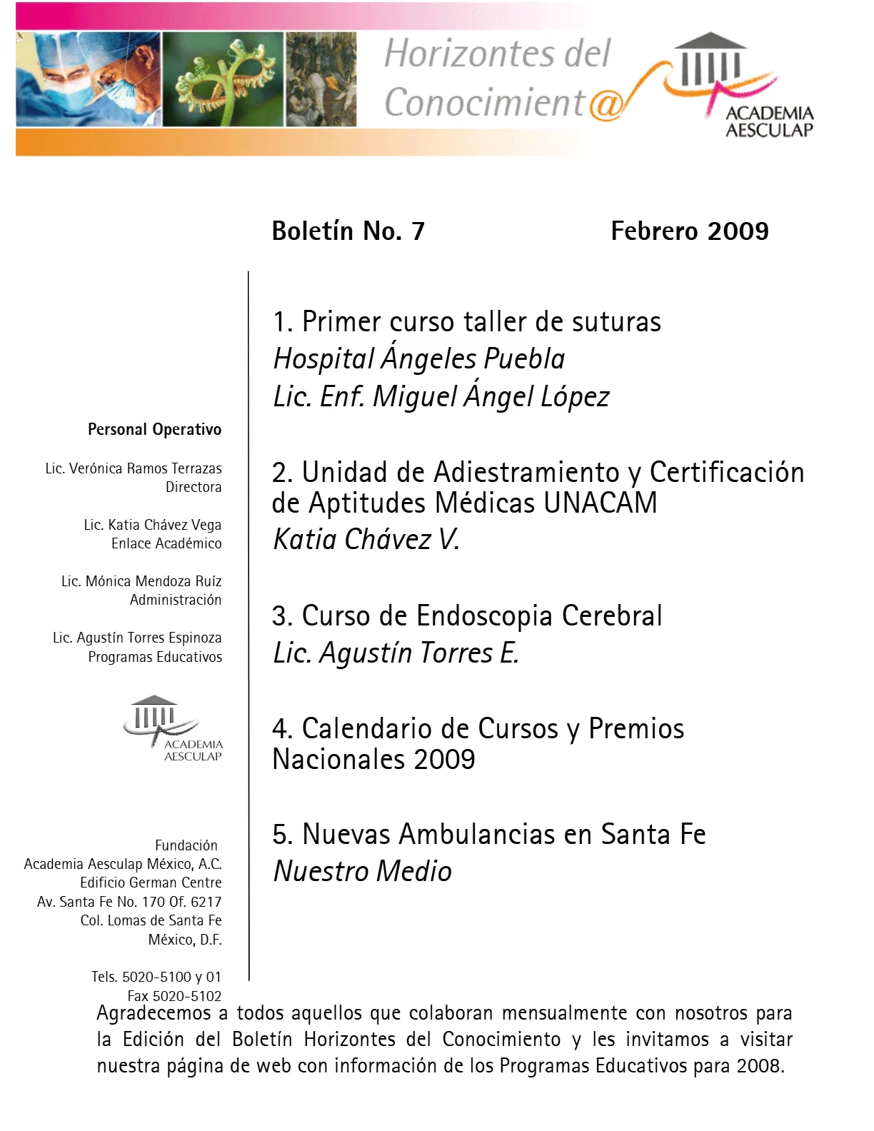 Portada Horizontes del Conocimiento No. 7 | Febrero 2009