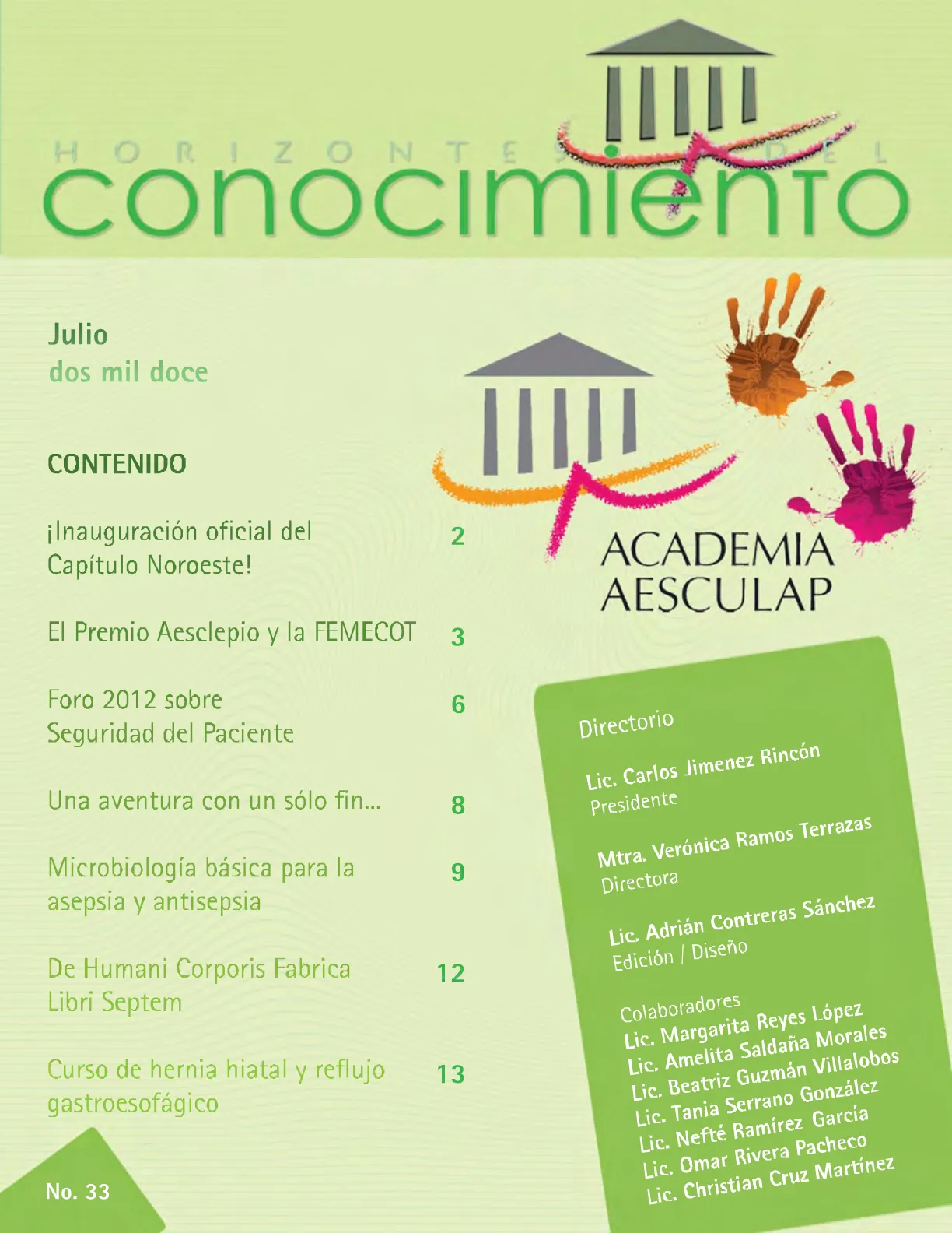 Portada Horizontes del Conocimiento No. 33 | Julio 2012