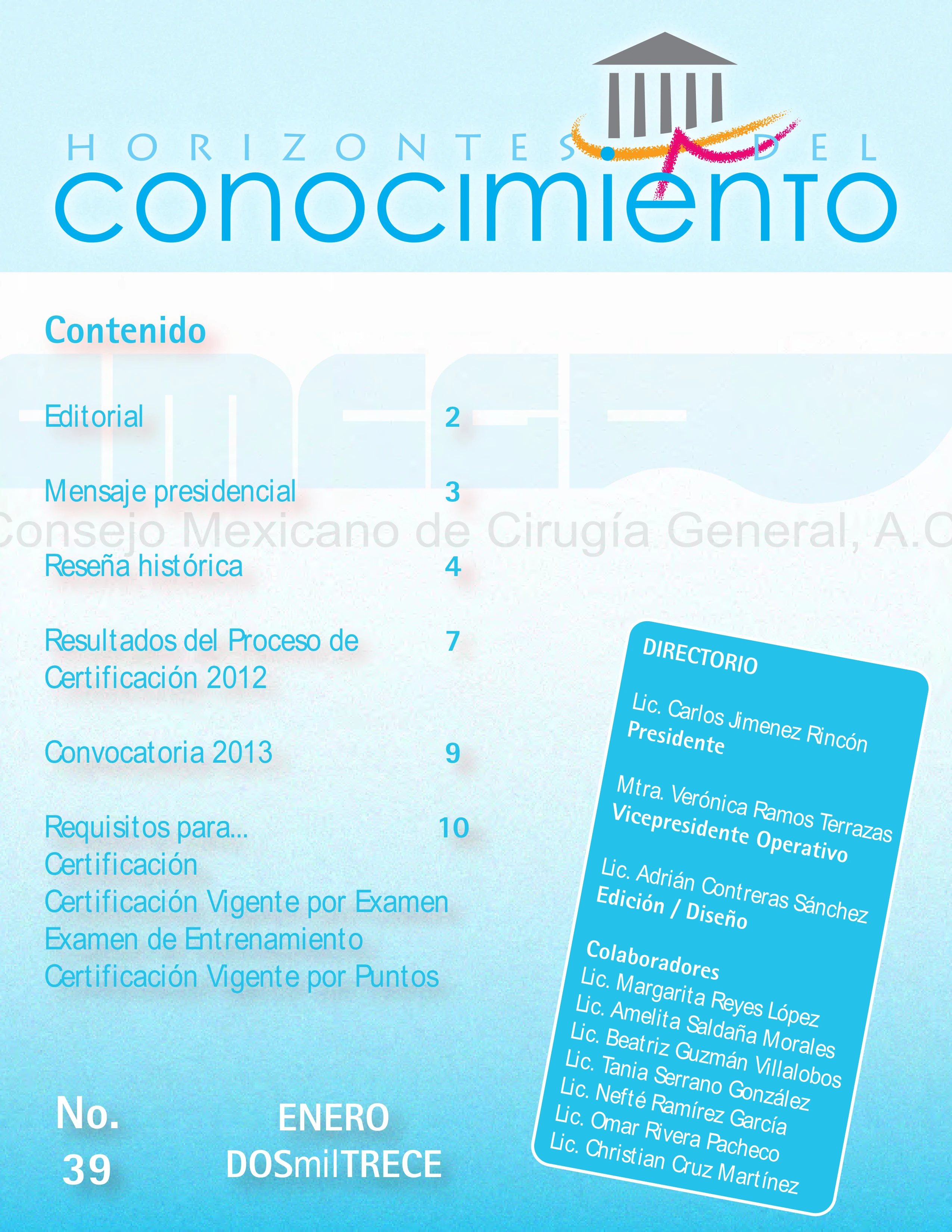 Portada Horizontes del Conocimiento No. 39 | Enero 2013